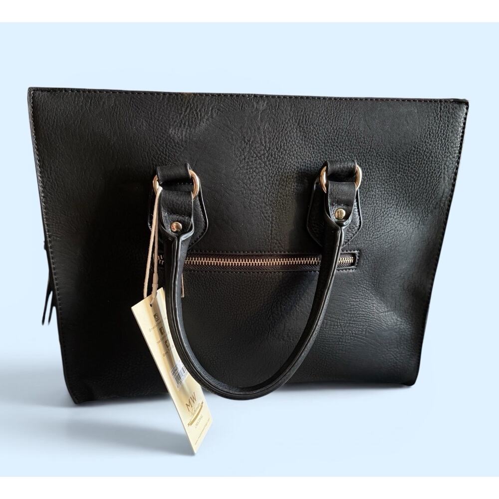 Madison West Black With Gold Trim Handbag With Both Standard & Cross Over Handle
